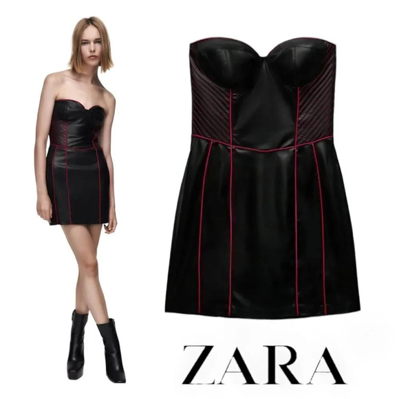 ZARA | Black | FAUX LEATHER DRESS - Picture 1 of 14
